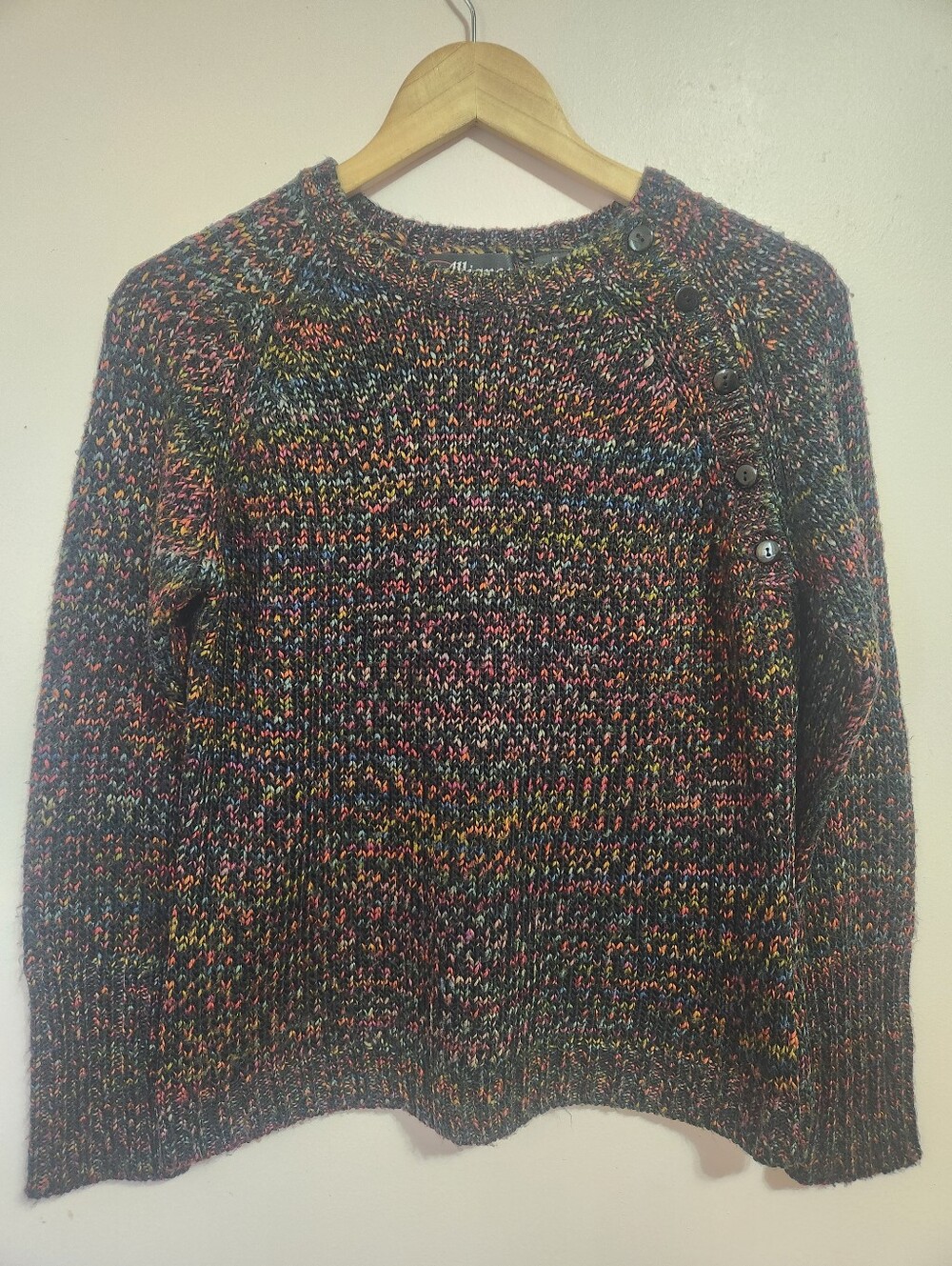 Vintage Y2K Alliance Confetti Space Dye Asymmetric Button Knit Sweater Medium